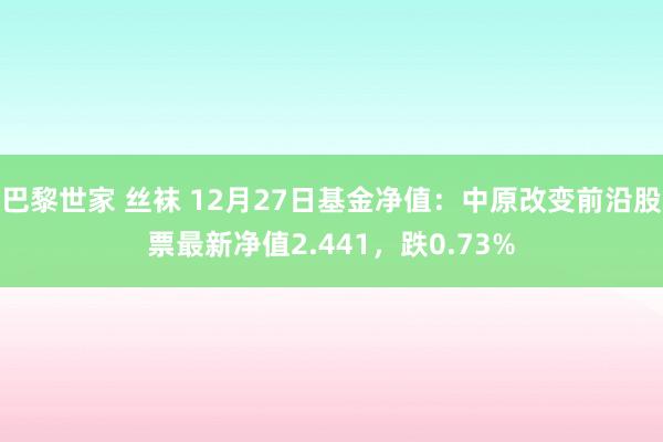 巴黎世家 丝袜 12月27日基金净值：中原改变前沿股票最新净值2.441，跌0.73%