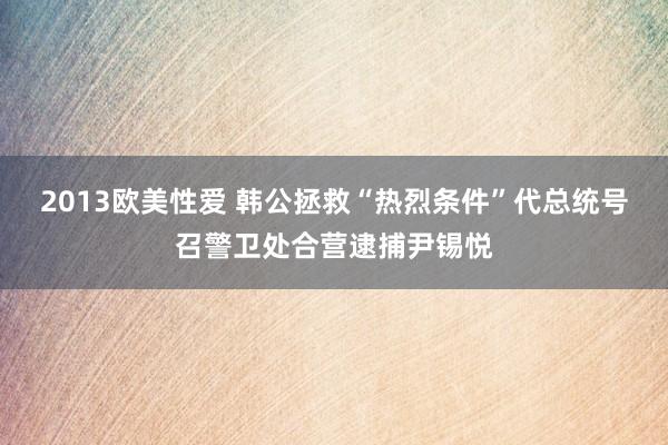 2013欧美性爱 韩公拯救“热烈条件”代总统号召警卫处合营逮捕尹锡悦