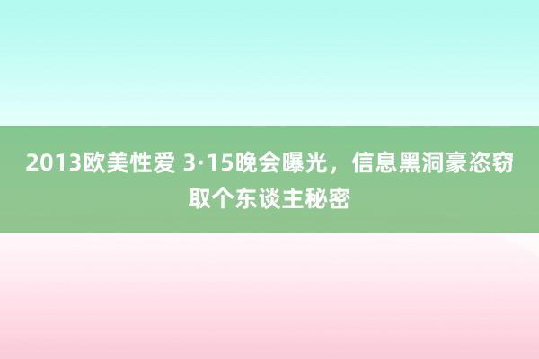 2013欧美性爱 3·15晚会曝光，信息黑洞豪恣窃取个东谈主秘密