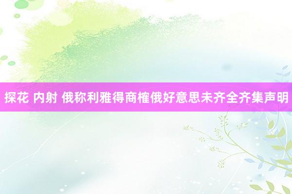 探花 内射 俄称利雅得商榷俄好意思未齐全齐集声明