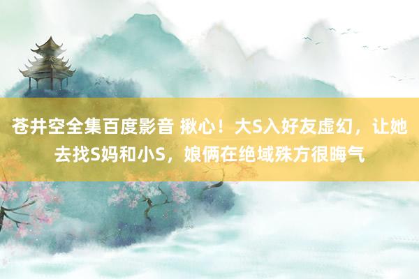 苍井空全集百度影音 揪心！大S入好友虚幻，让她去找S妈和小S，娘俩在绝域殊方很晦气