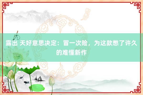 露出 天好意思决定：冒一次险，为这款憋了许久的难懂新作