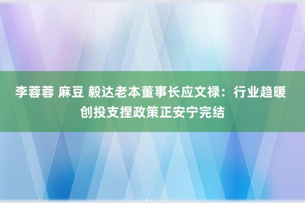 李蓉蓉 麻豆 毅达老本董事长应文禄：行业趋暖 创投支捏政策正安宁完结