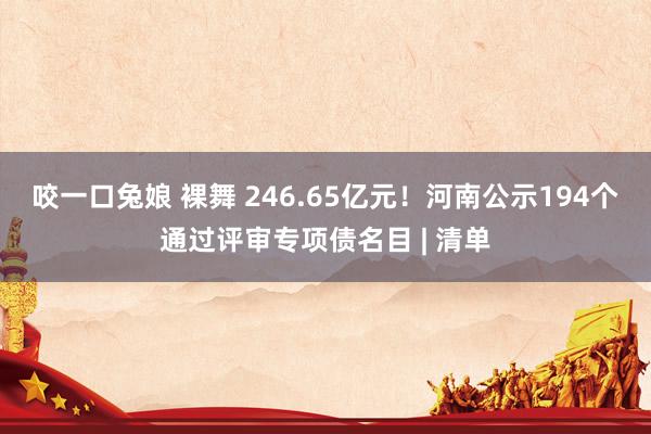 咬一口兔娘 裸舞 246.65亿元！河南公示194个通过评审专项债名目 | 清单