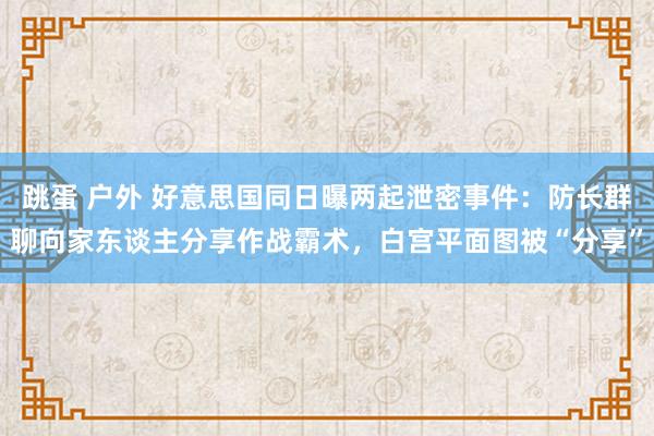 跳蛋 户外 好意思国同日曝两起泄密事件：防长群聊向家东谈主分享作战霸术，白宫平面图被“分享”