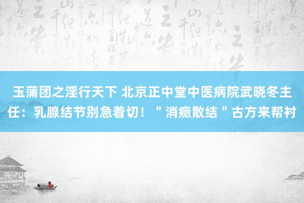 玉蒲团之淫行天下 北京正中堂中医病院武晓冬主任：乳腺结节别急着切！＂消癥散结＂古方来帮衬